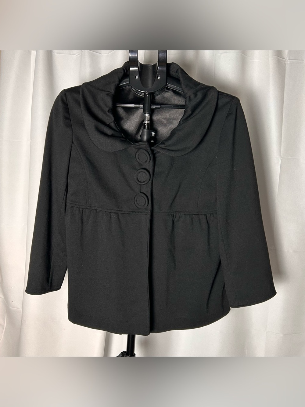 new directions Black Pea Coat with Rounded Collar